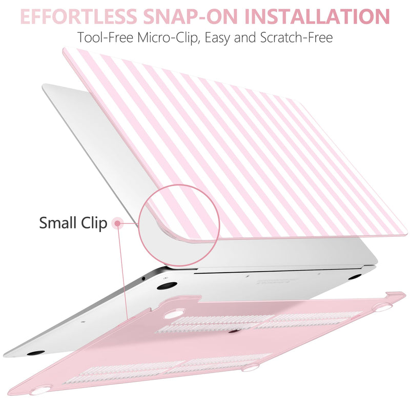 Case for MacBook Air 13 Inch (2021-2018 Models A2337 M1/A2179/A1932), Pink & White Stripes Hard Shell Case with Keyboard Protector, Compatible with Retina Display and Touch ID