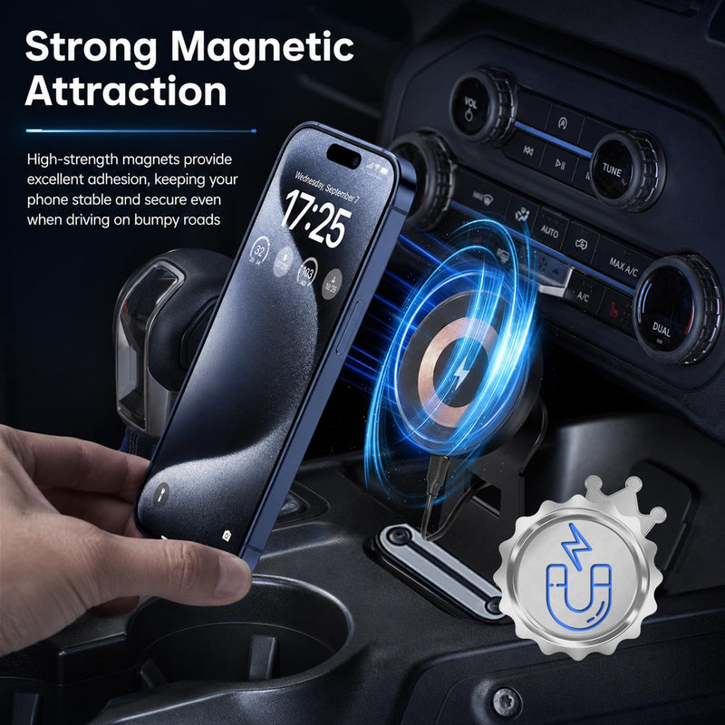 Wireless Charger Phone Mount Fit for Ford Bronco 2021-2026 | 360° Adjustable Magnetic Phone Holder, with Magnetic Ring, Fit for Any Magnetic Charging Mobile Phone