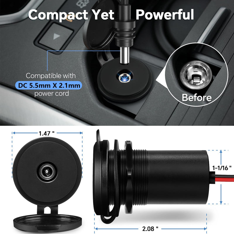 for Starlink Mini DC Boost Adapter with Waterproof Cover, 12V to 24V Step Up Converter to Power SL Mini Dish, Full Aluminum 24 Volt DC Power Supply Socket for RV Boat Trailer Car