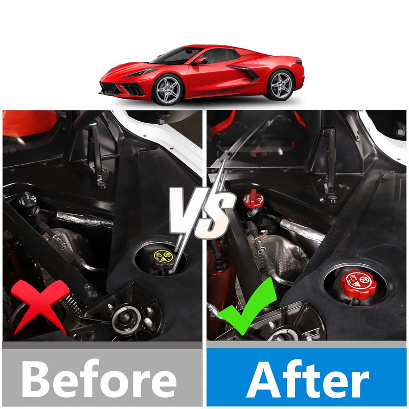 Aluminium Alloy Engine Oil Cap Radiator Cap Washer Cap Brake Fluid Cap Cover Trim Compatible with Chevrolet Corvette C8 2020-2023, Engine Cap Cover Set C8 Accessories 4PCS (Aluminum - Red) Aluminum - Red