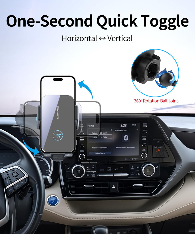 Wireless Charger Car Phone Mount for Toyota Highlander 2020-2026 8" Screen | Highlander Hybrid,Auto Clamp Cell Phone Mount Clip Accessories 15W Qi Fast Charging Stand Compatible with iPhone Android
