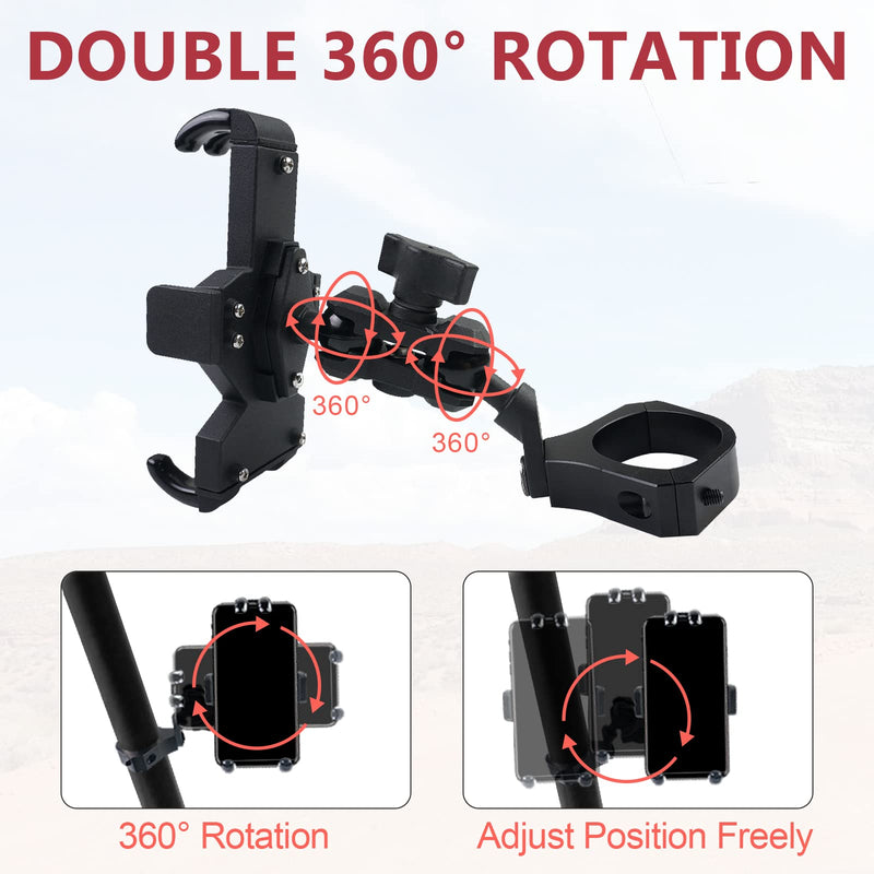 UTV Phone Mount - 360 Adjustable Heavy Duty Phone Holder Fit for 1.75 to 2 Inch UTV Roll Bar Compatible with Can-Am Maverick X3/ RZR/Ranger/Talon Pioneer 1000 for 4.0 Inch to 7.2 Inch Cell Phone
