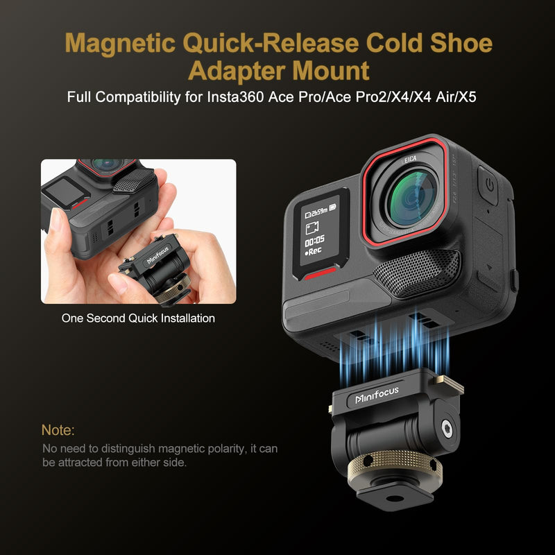 MINIFOCUS Magnetic Cold Shoe Adapter Mount, 360° Rotatable 160° Tilt Action Camera Hot Shoe Mount with 1/4" Screw Hole Compatible with Insta360 Ace Pro/Ace Pro2/X4/X4 Air/X5 V4119