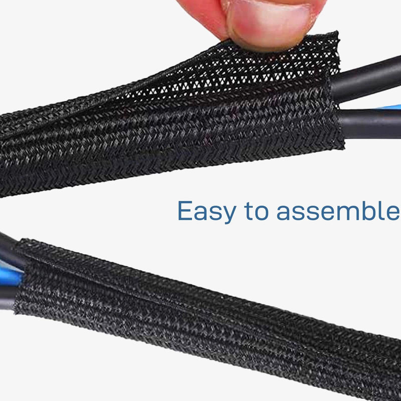 4/5 Inch Ebike Cable Management Sleeve Black for Electric Bike Wire Cover | 4/5 inch ebike cable sleeve, self-wrapping mesh tube, cut-to-fit 1.64ft x2, -40~302°F retardant, 4 cable clamps