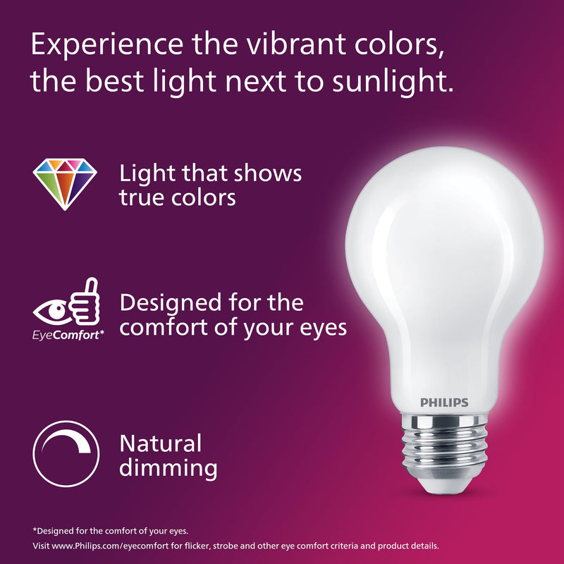 Philips LED 75W A19 8-Pack Ultra Definition Soft White (2700K) 1100 Lumen (9W = 75W) Dimmable Frosted Flicker-Free Light Bulbs Soft White (2700k) 4 Pack