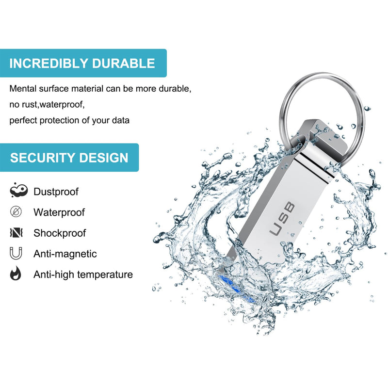 USB Flash Drive 256GB Waterproof USB Stick High Speed Memory Stick 256GB Ultra Large Storage Metal Thumb Drive with Keychain Design for Laptop Computer Tablet