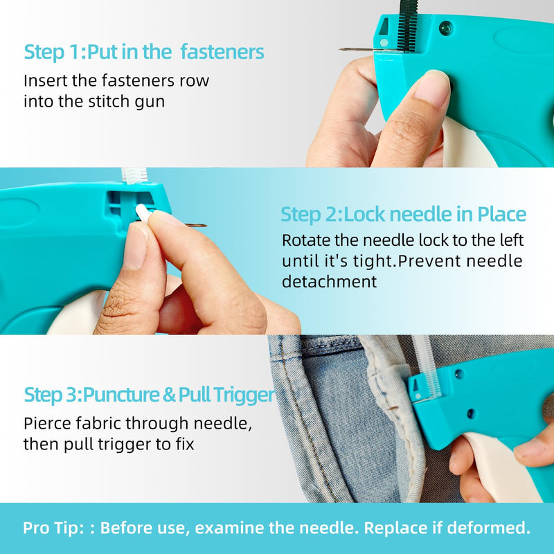 Mini Stitch Gun for Clothes, Tagging Gun & Easy Stitch Hemming Gun for Clothing, Quick Cloth Fixer Tool Kit with 2 Needles, 1500 Black & 1500 White Plastics Fasteners