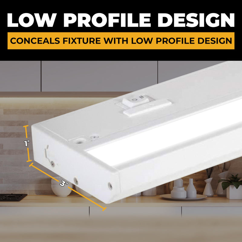LED Under Cabinet Lighting Hardwired - 3CCT 9 Inch White Finish - Undercabinet Lights for Kitchen - Linkable Undercounter Dimmable Plug in Light or Hard Wired - Under Counter Fixture Direct Wire