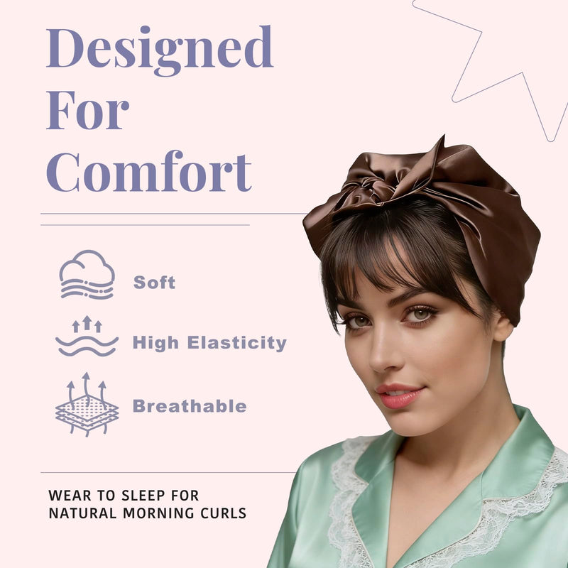 Heatless Hair Curlers Set with Satin Scarf & Clips - Chocolate Brown Flexible Foam Rollers for Overnight Wavy Styles, DIY Easy Styling Tool, Reusable, Frizz Control