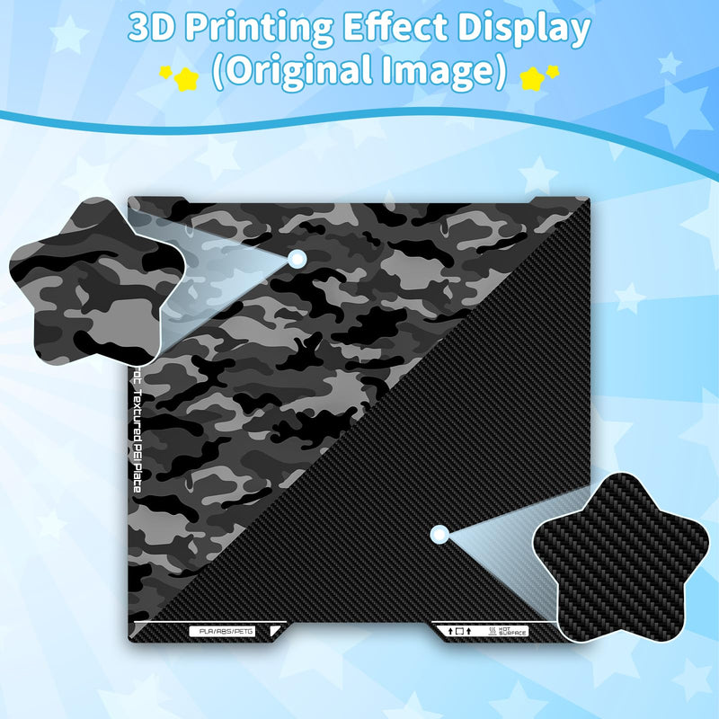 Camouflage and Carbon Fiber Pattern Transfer to Prints, 3D Printer Build Plate Compatible with Bambu-Lab H2D, Strong Adhesion and Easy Release Spring Steel Sheet
