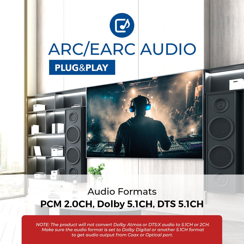 OREI eARC/ARC HDMI to Optical/Coaxial Audio Extractor, - Supports Dolby 5.1 Channel, DTS 5.1, LPCM 2.0 Channel HDTV Soundbar Speaker Amplifier (DA41)