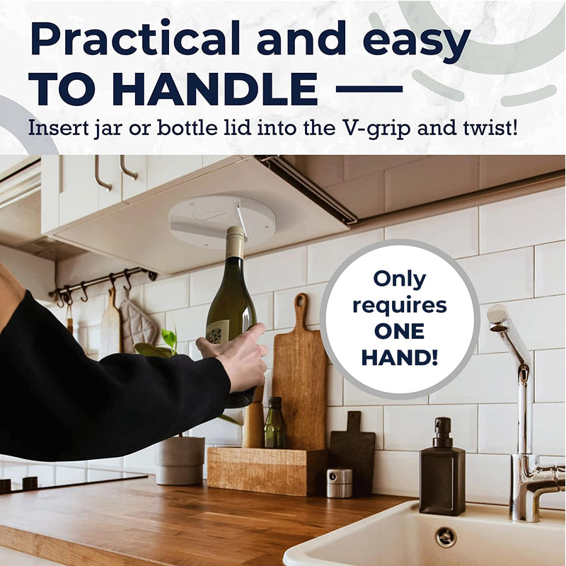 EZ Off Jar Opener for Seniors - Under Cabinet Jar Openers for Weak Hands, Easy Grip, Arthritis jar opener, One Handed Gadgets & Bottle Opener - Essential Kitchen Gadgets - White - 2 Pack