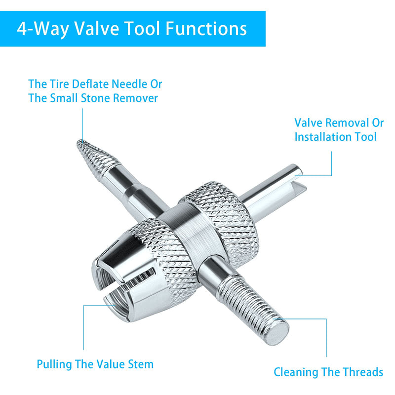56Pcs Valve Stem Removal Tool, Valve Cores, 4-Way Valve Tool, Valve Core Remover Tool, Valve Stem Caps 56