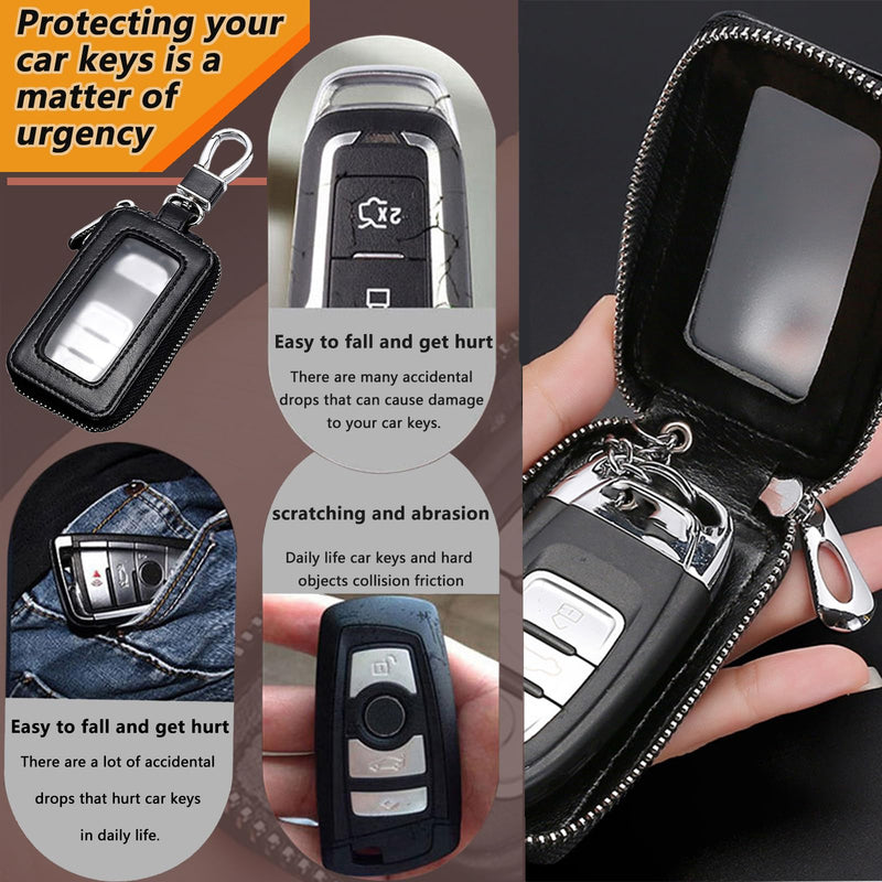 vvag Premium Car Key Fob Case Genuine Leather Car Smart Key fob Holder Car Remote Keychain Bag Universal Black