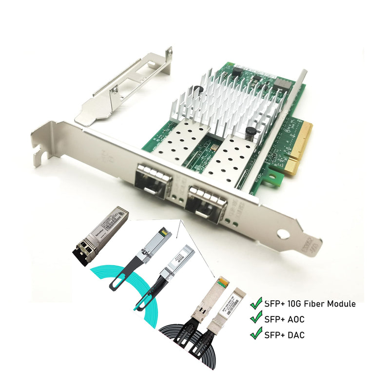10Gb Network Card Dual SFP+ Ports PCIEx8 Ethernet Converged Server Compatible Intel X520-DA2 82599ES Chip Support Windows 7/8/10/11/Visa,Server/Linux/VMware X520-2*SFP+ Port