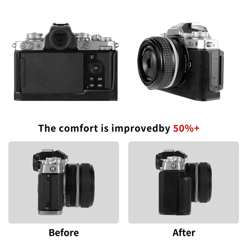 Genuine Leather Grip, L-Shaped Handle, L-Shaped Grip, Vintage Camera Grip, Extension Grip, Fits Nikon Zfc Cameras (Black) Black
