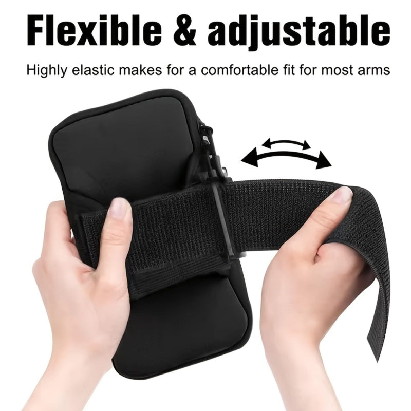 Sweatproof Running Armband, Universal Phone Arm Band with Dual Pockets, Adjustable Workout Phone Holder for Gym, Hiking, Exercise
