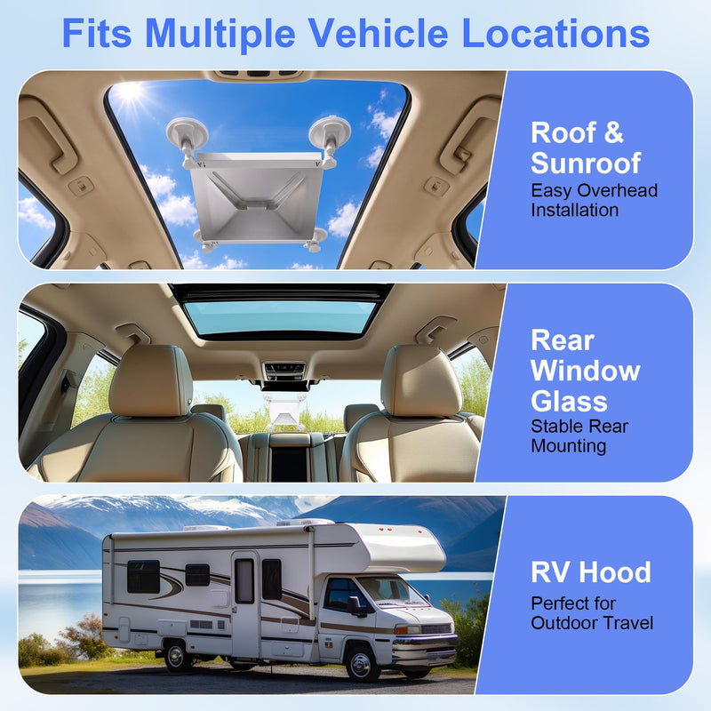Suction Cup Holder for Car Window Sunroof, Heavy Duty suction cup mount with Stable mounting bracket Tool Free dashboard mount windshield mount RV Truck Boat Travel Users Outdoor Mobile Internet Setup