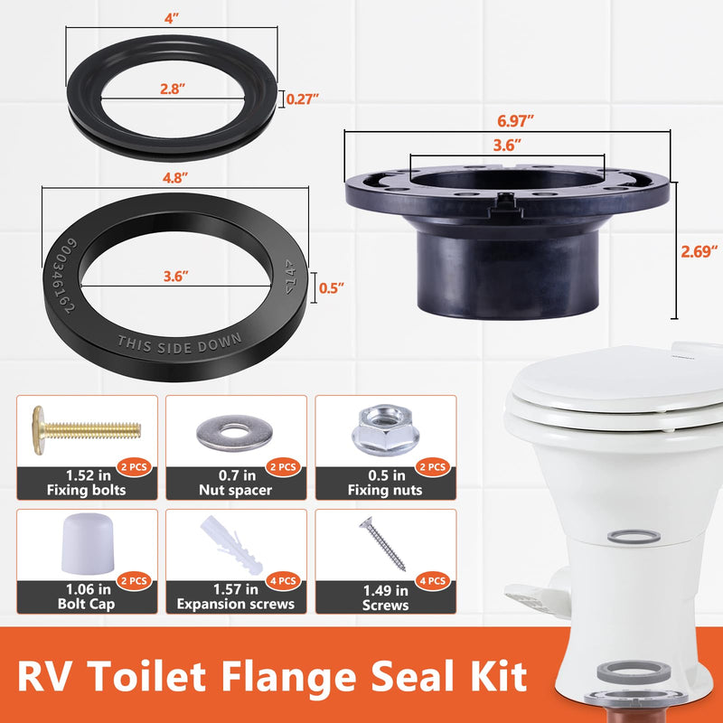 RV Toilet Seal and RV Toilet Flange Kit, Designed for RV 300/310/320 Toilets, Replaces 385345892 RV Floor Flange and 385311658 Flush Seal and 385311652 Base Seal, 3 in 1 Combo Kit - Black 3-in-1 Flange Kit
