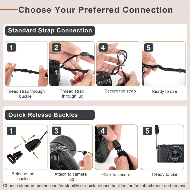 Camera Strap, Adjustable Neck & Shoulder Strap with Quick Release Buckles | Comfortable Cotton-Feel Black Herringbone Strap with 4 Quick Release Buckles, DSLR, Mirrorless Camera & Camcorder Compatible