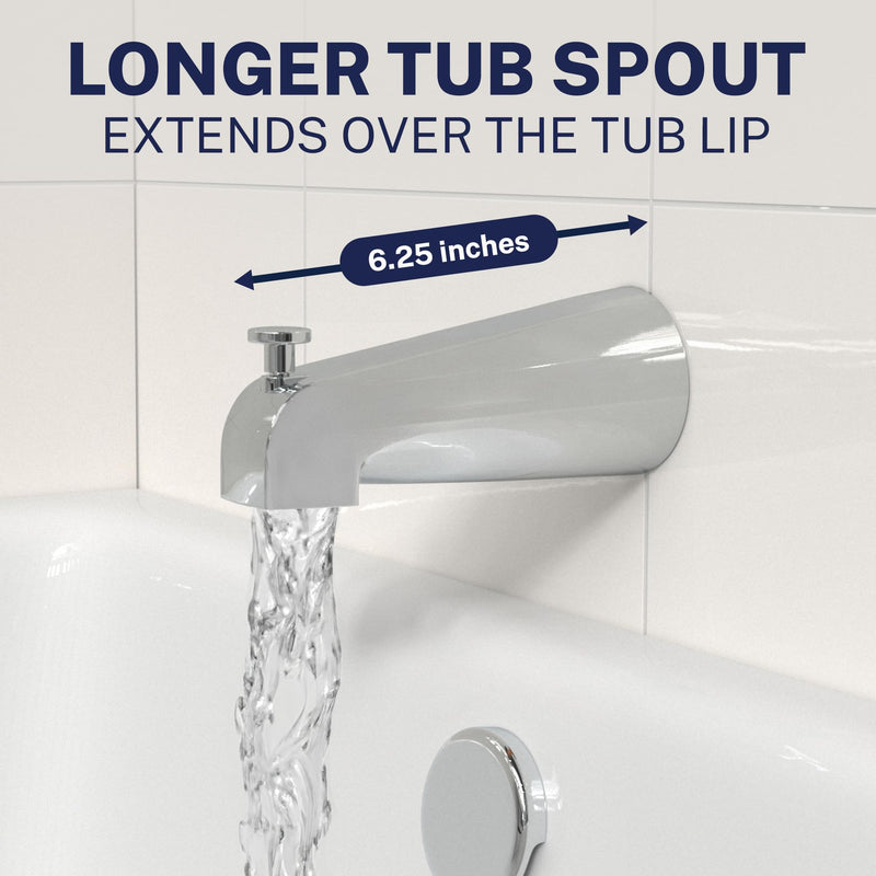 HammerHead Showers Solid Metal Tub Spout with Diverter, Slip On Bath Tub Spout for ½” Copper Pipe, Easy Install Bathtub Faucet, Chrome
