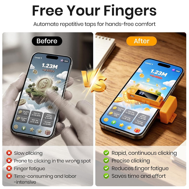 Keledz Recharge Auto Clicker for TikTok,iPhone iPad Apps,Game,Live(Orange) | 107 Adjustable Speeds,Fast Click Simulation Finger Continuous Click