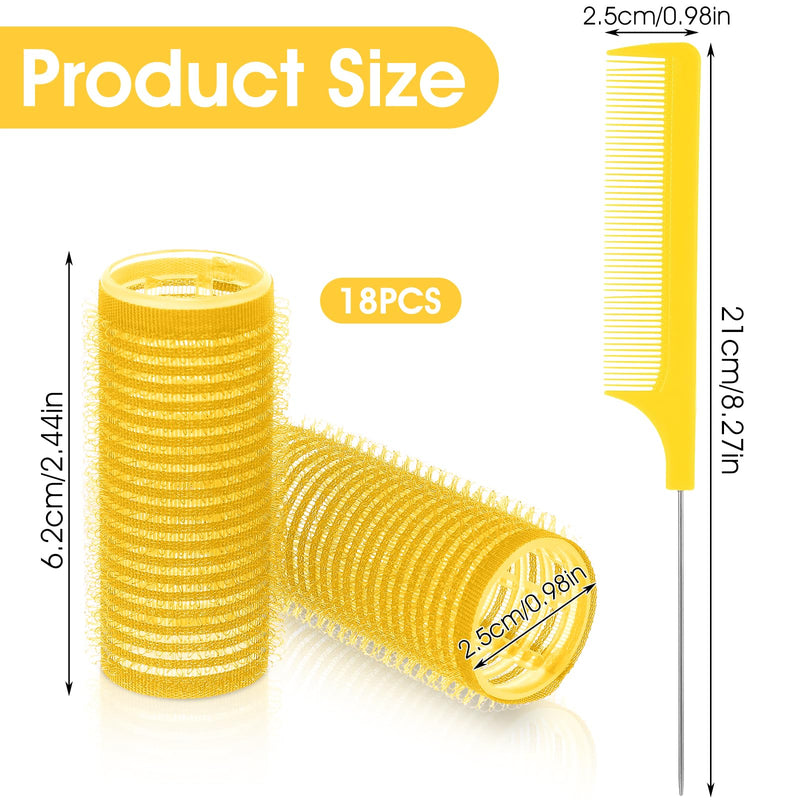 18pcs Self Grip Hair Rollers with Small Comb, Heatless Hair Curler, yellow | Plastic Rose Red, Small Hair Rollers, for Pro Salon Hairdressing, and DIY Hairstyles, 0.98 X 2.44 Inch
