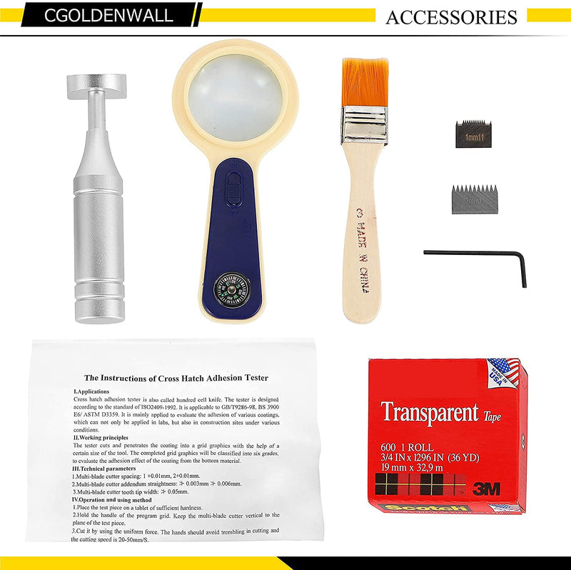 CGOLDENWALL Cross Hatch Adhesion Tester Cross-Cut Tester Kit Multi-Blade Cutter spacing: 1 +0.01mm, 2+0.01mm, 3+0.01mm