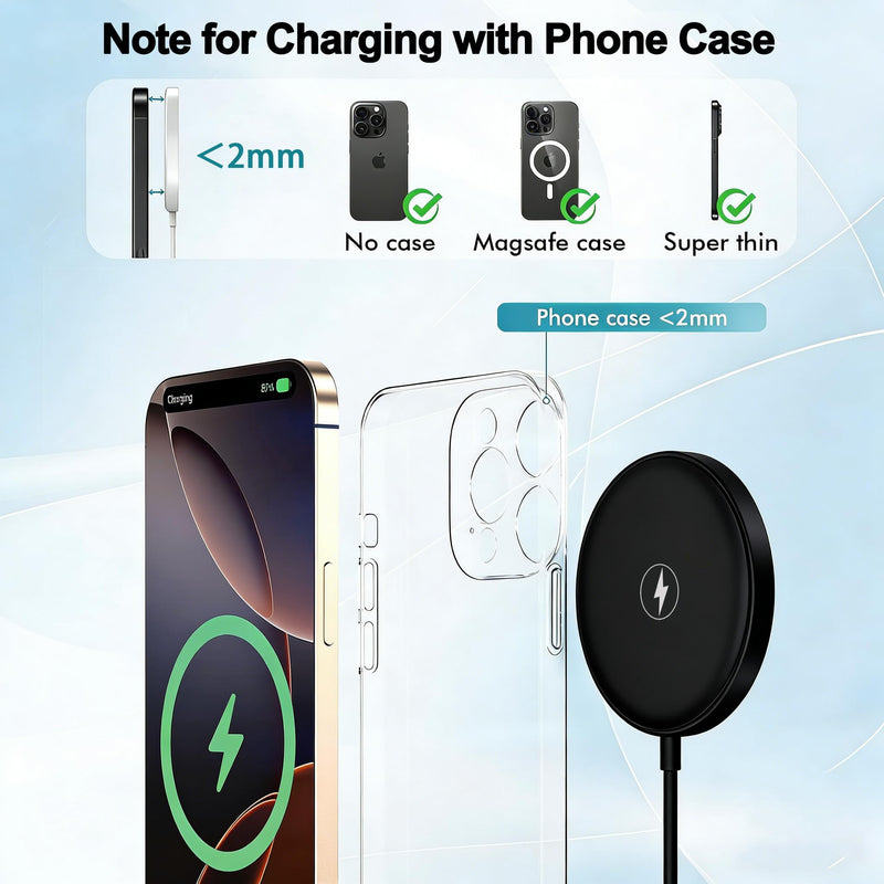 [Apple MFi Certified] iPhone Magnetic Wireless Charger 15W 6FT Mag-Safe Charging Pad with USB C Fast Wall Charger Block for iPhone 17 Pro Max/Air/16 Pro/16 Plus/15/14/13/12/AirPods Pro 3/2(Black)