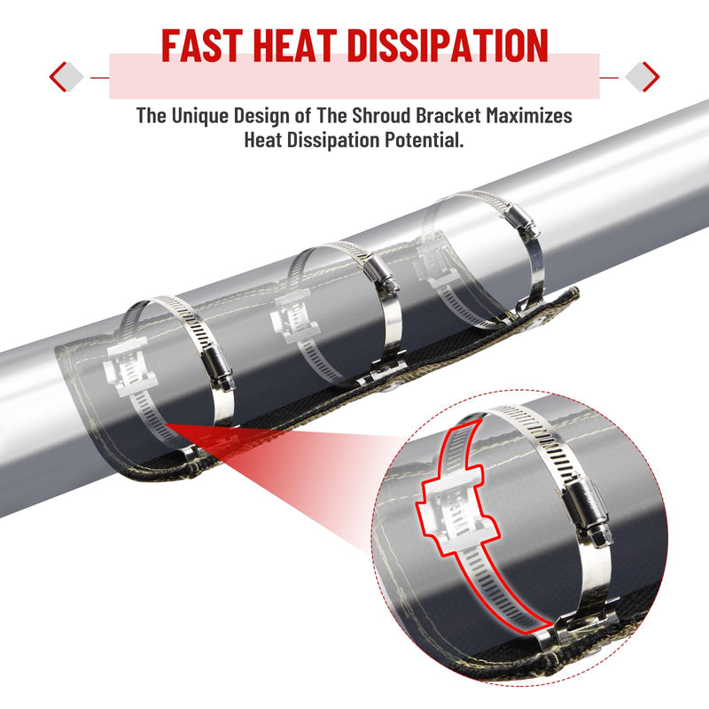 Titanium Pipe Shield 6" x 12" Exhaust Heat Shield, Two-layer Material Design Heat Protection up to 1350°F, Protects Heat Sensitive Components, Hoses, Lines, and Electrical Wiring 6" x 12"