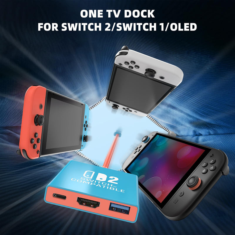 Switch 2 TV Dock, Travel Accessories for Nintendo Switch 2 Docking Station, Support 4K@60Hz TV Mode, Portable TV Adapter for Home/Travel/Party with HDMI 2.0/PD 100W/USB 3.0 Port