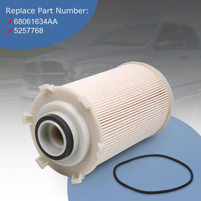 CARMOCAR Fuel Filter Water Separator 68061634AA repacement for 2007-2009 Dodge Ram 2500 3500 6.7L Cummins Diesel, 2008-2009 Dodge Ram 4500 5500 6.7L Cummins Diesel 68061634AA, 5257768
