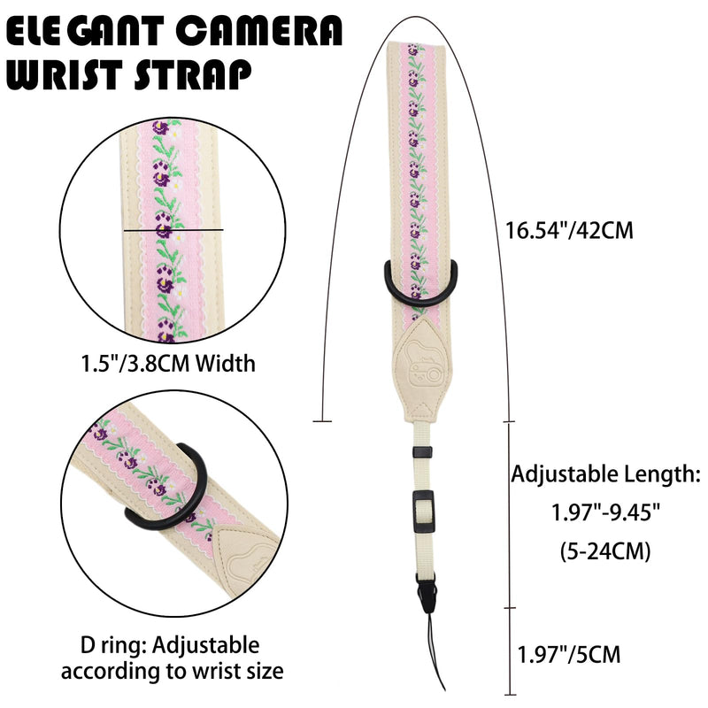 Quick Release Camera Wrist Strap, Leather Camera Hand Strap for Canon,Nikon,Sony, DSLR, Retro Jacquard Camera Straps Beige Embroidery Camera Wrist Strap-05