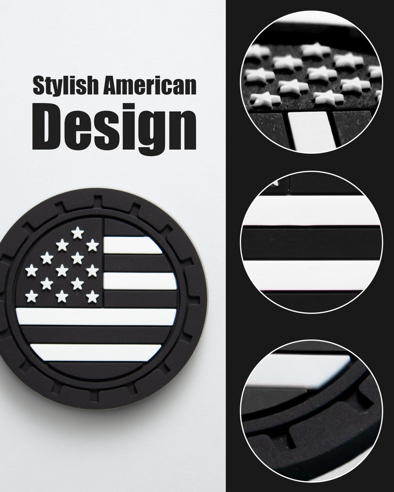 Car Cup Holder Coasters 4 Pack - American Flag 2.75 Inch Anti Slip Shockproof Drink Mat - Vehicle Interior Decor Accessories Black