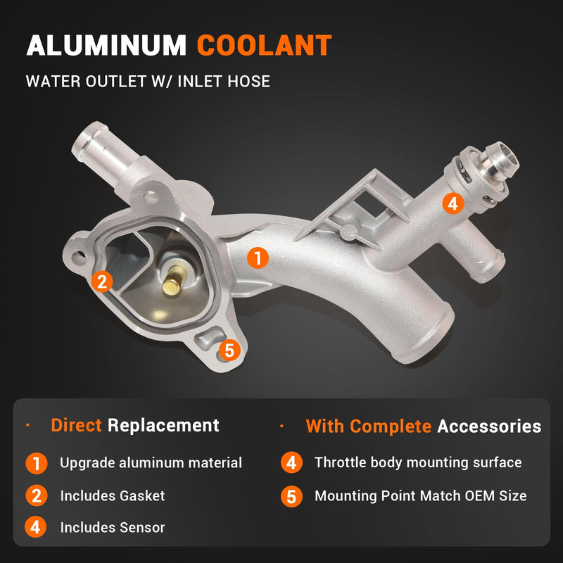 Upgrade Aluminum Water Outlet Thermostat Housing & Hose Compatible with 2011-2016 Chevy Cruze 2012-2020 Sonic OE# 25193922 55565334 55596898