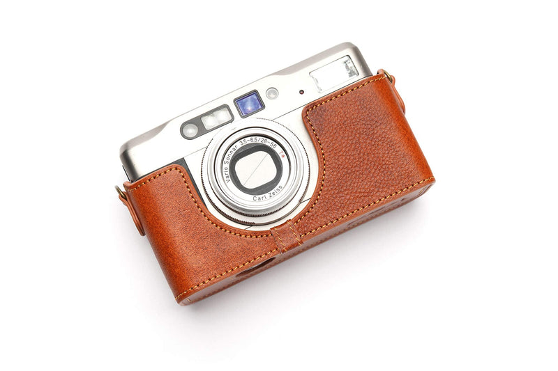 Contax TVS II Case, BolinUS Handmade Genuine Real Leather Half Camera Case Bag Cover for Contax TVS II Camera with Hand Strap (LavaBrown) LavaBrown