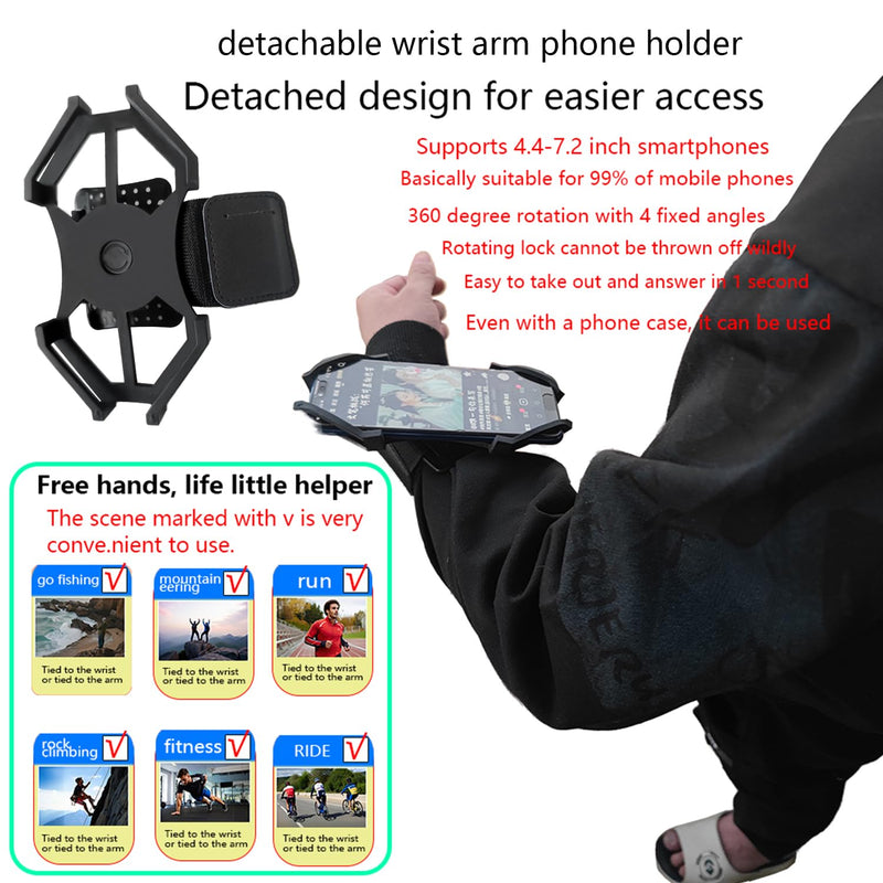360° Rotatable Wrist Phone Armband, 2-in-1 Detachable Bike Phone Mount Holder for 4.4-7.2 Inch iPhone 15/14/13, Samsung Galaxy, Universal Cell Phone Holder for Running, Cycling, Hiking