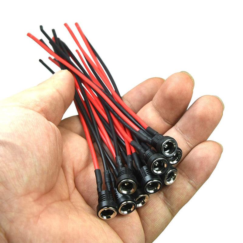 FILSHU 5Pcs 5.5x2.5mm DC Power Jack Female Socket Panel Mount with 2 Pin 18AWG Wires for Laptop Computers, Small Televisions and Other Electronic Devices