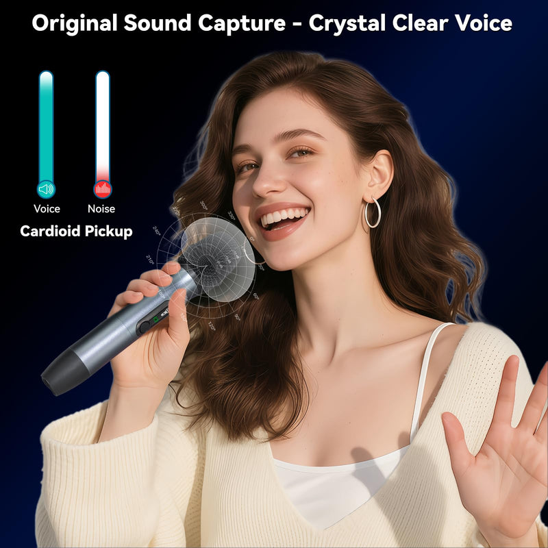 Wireless Microphone Set for Singing, Speeches & Events, 2.4GHz Dual-Mic Receiver, 200ft, Storage Bag Included, Metal Cordless Mic 2 Pack for Karaoke Machines, PA Systems, PartyBox, Gray-Blue