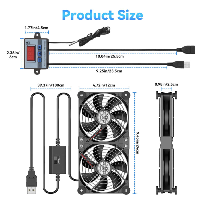 ELUTENG 120mm Dual USB Computer Cooling Fan | Temperature Controller