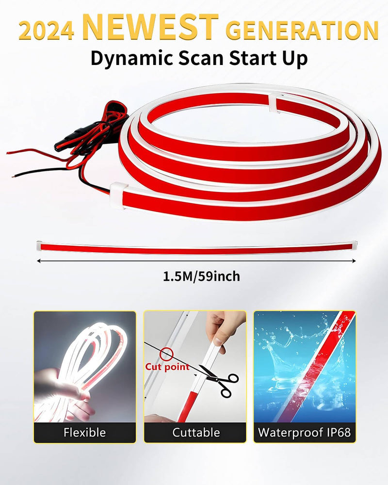 YM E-Bright Led Hood Light Strip Exterior Car Led Strip Light Waterproof Flexible DRL Dynamic Scan Start Up Hoodbeam Kit Daytime Running Lights for Car,Truck,SUV,12V 59inch,White,1 Set Dynamic White 59 inches