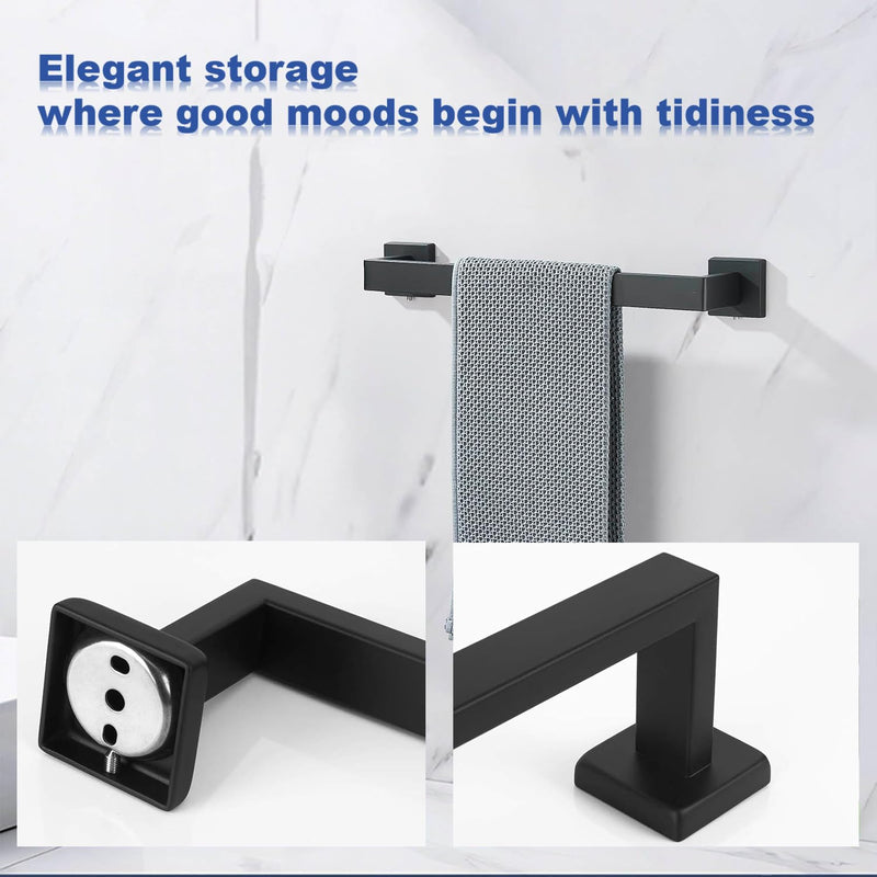Towel Bar 2 Pack for Bathroom 16 Inch Matte Black Towel Holder 12/16/20/24/28/32/36 Inch Stainless Steel SUS304 Rustproof Towel Rack Modern Square Towel Rod for Bathroom Wall (2, Matte Black, 16 Inch)