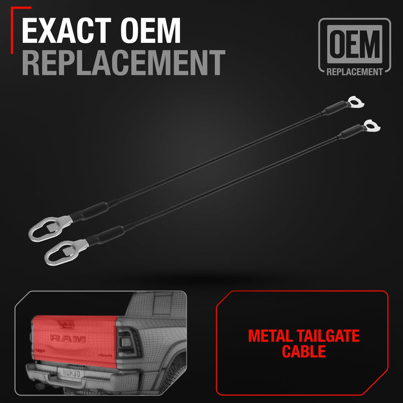 T1A Tailgate Cable Replacement Set, Rear Left & Right Side - Compatible with 2003-2024 Dodge Ram 1500 2500 3500 - Tailgate Support Cable Straps, Metal 21-1/4" Long - OEM 55276074AC, 55276074AE, 38542