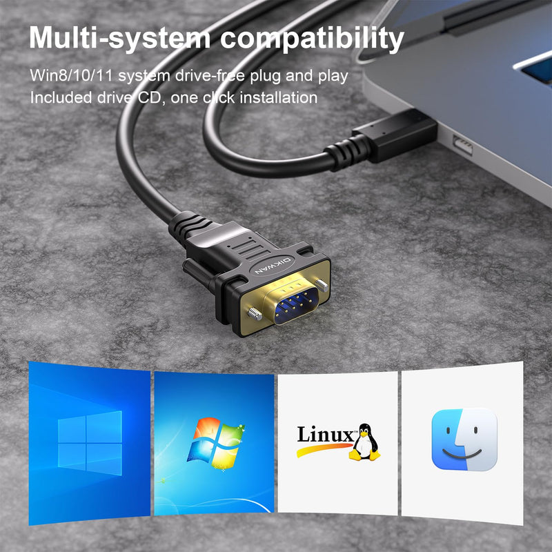 USB Type C to RS232 DB9 Serial Port Adapter Cable, FTDI Chipset, Supports Windows 11, 10, 8, 7 and Mac Linux 6FT USB-C to Serial DB9