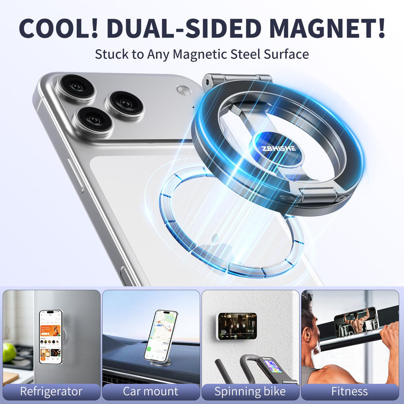 Magnetic Phone Ring for MagSafe Grip [Phone Holder] [Dual-Sided Magnetic] [Magnet Phone Stand Grip Compatible with Car Mounts] Mag Safe Accessory for iPhone 17/16/15/14/13 Pro Max Plus, Grey