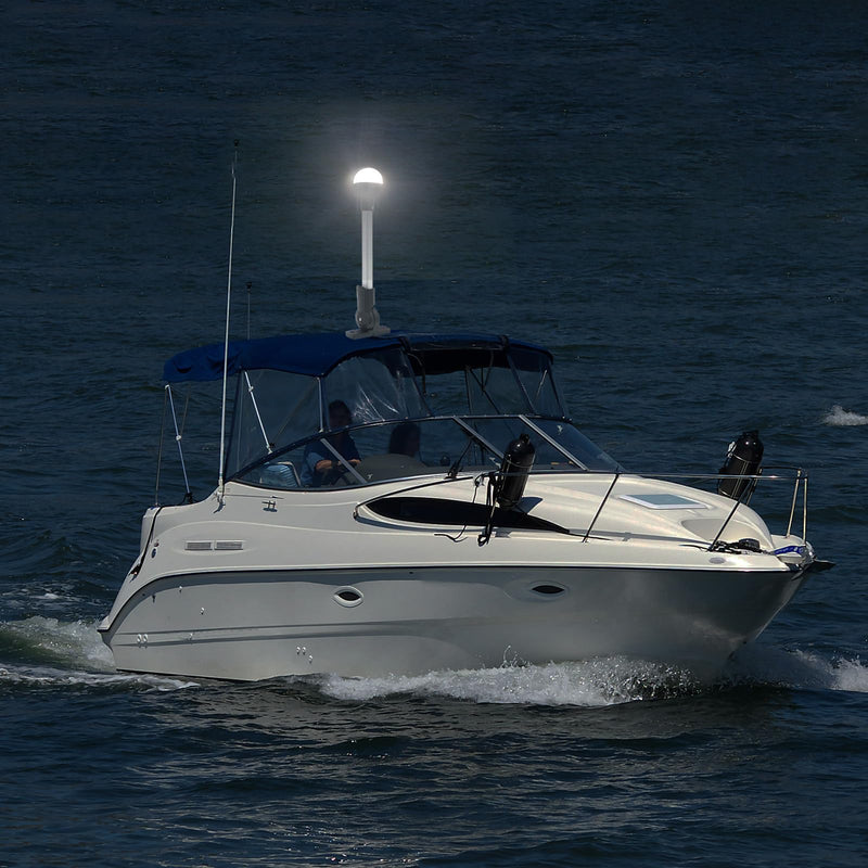12-Inch Folding LED Navigation Anchor Light | Lightweight Anodized Aluminum Pole | Pontoon Boat Bimini & Stern Light | USCG 2NM | Horizontal Mount Base | 12V DC White Horizontal Mount，Folding base