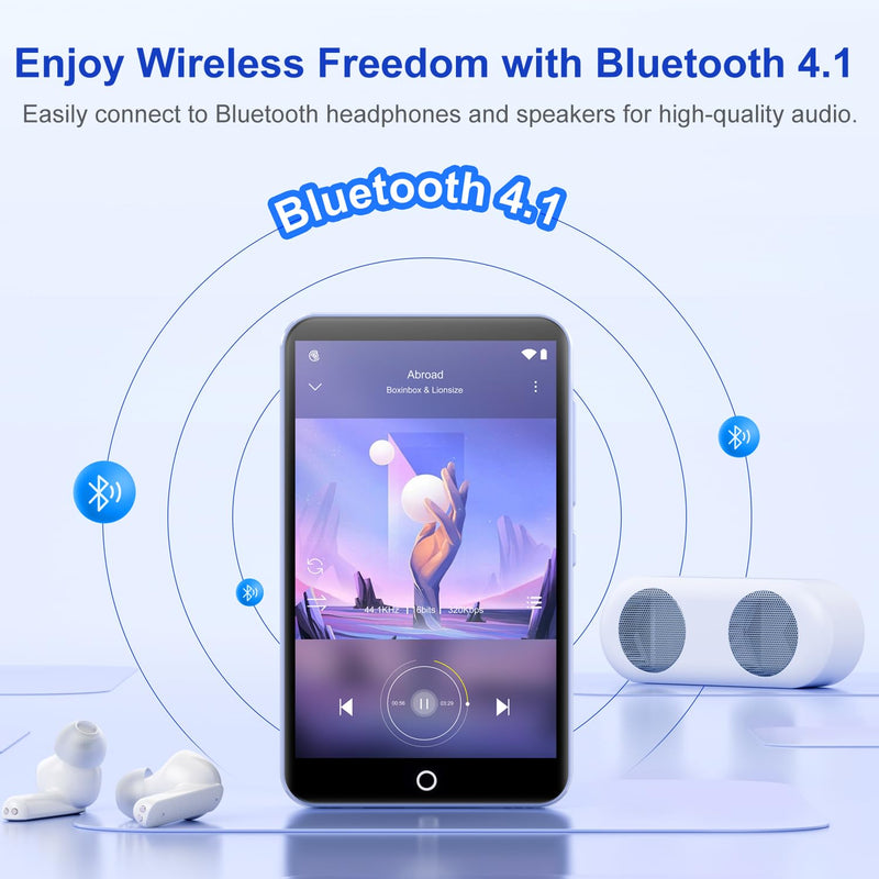 80GB MP3 Player with Bluetooth＆WiFi, 4.0'' IPS Touch Screen MP4 Players, Android Music Player Built-in Camera, Speaker, Support Spotify, Amazon Music, Deezer, Audible, FM Radio, Expandable Up to 1TB 80G Purple