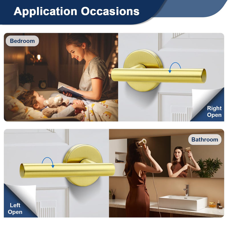 Orger 1 Pack Gold Door Handle Interior, Privacy Brushed Gold Door Lever with Lock, 304 Satinless Steels Keyless Door Handle for Bedroom and Bathroom, Reversible for Right & Left