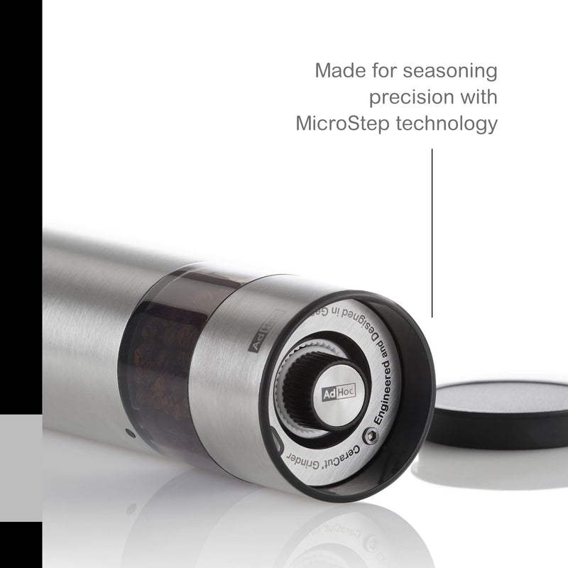 AdHoc Electric Salt & Pepper Grinder - One-Button Operation - Uses SilentDrive for Quiet Operation - Battery Powered - Mill with CeraCut Ceramic Grinders - Regular