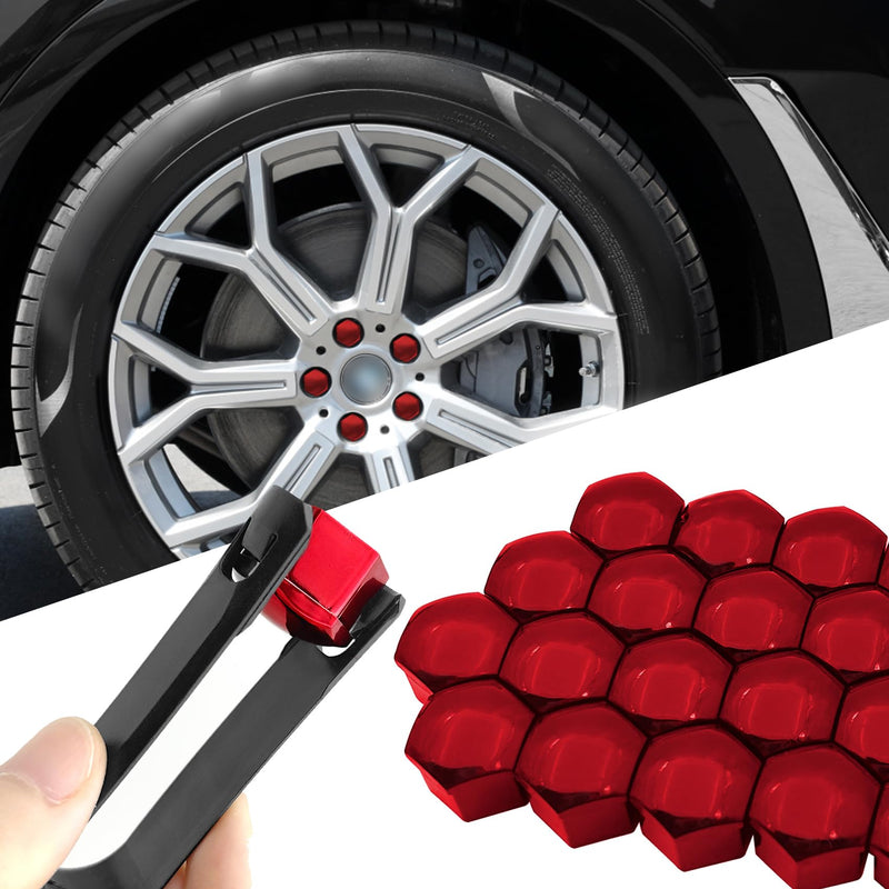 20PCS Lug Nut Covers, 21mm Hexagonal Nut Covers with Removal Tool, Car Wheel Nut Caps, Wheel Center Bolt Caps, Universal for Most Car Lug Nut Caps, Automotive Exterior Accessories (Red) red